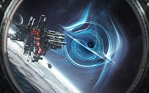 Sci Fi, black hole, space, spaceship wallpaper