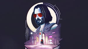 Cyberpunk 2077 Ft Keanu Reeves Minimal , cyberpunk-2077, keanu-reeves, 2021-games, games, minimalism, minimalist, artist, artwork, digital-art, artstation wallpaper