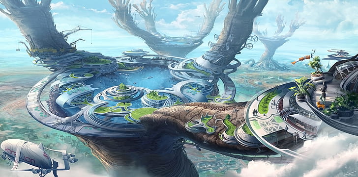 Solarpunk, Sci Fi, Building wallpaper