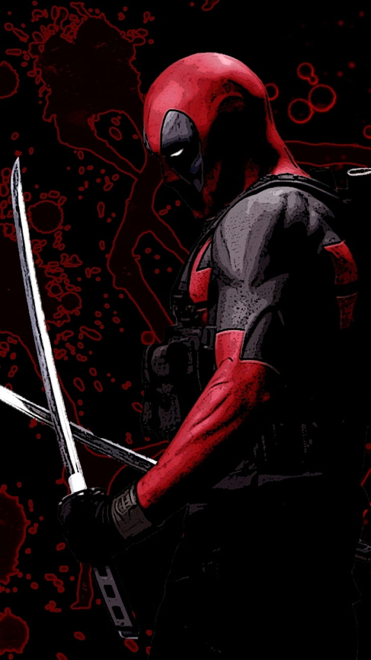 sword, red, Comic, Deadpool phone wallpaper