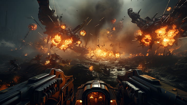 Space Battle, space, Sci Fi, Helldivers 2, fire, apocalypse wallpaper