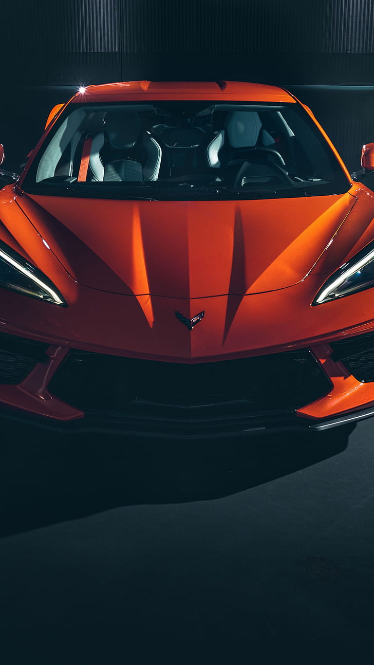 Stingray C8 Front View, Corvette phone wallpaper