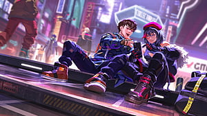 Anime Boy And Girl In The Virtual World, artist, artwork, digital-art, artstation wallpaper