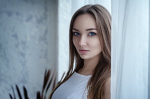 Blue Eyes Brunette Girl, blue-eyes, girls, blonde, model wallpaper