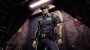 Neon Nightwatch —  Security Guard, Security Guard, Uniform, Comic, Corridor wallpaper