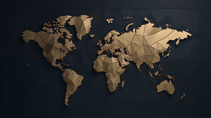 Gold Polygonal World Map, world map, Misc, map wallpaper