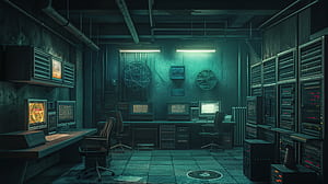 Cyberpunk Computer Room, computer wallpaper
