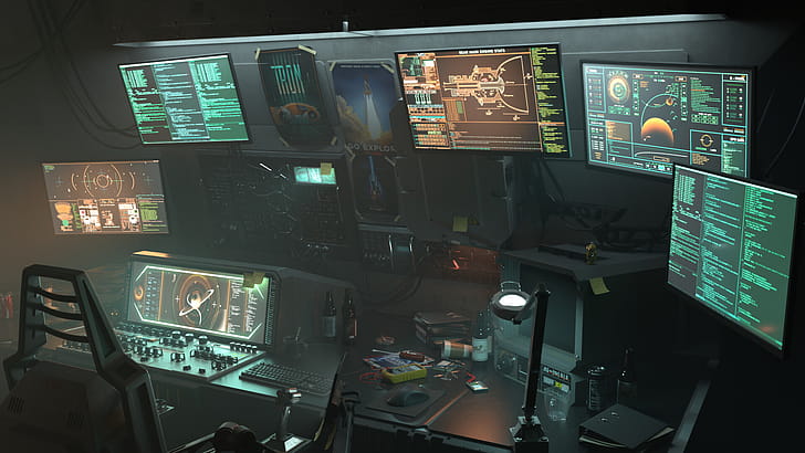 Sci-Fi Spaceship Command Center, Sci Fi, spaceship wallpaper