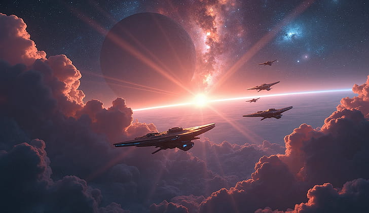 Sci Fi, space, spaceship, cloudscape wallpaper