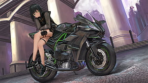 Anime Girl Kawasaki H2r , anime-girl, anime, artist, artwork, digital-art wallpaper