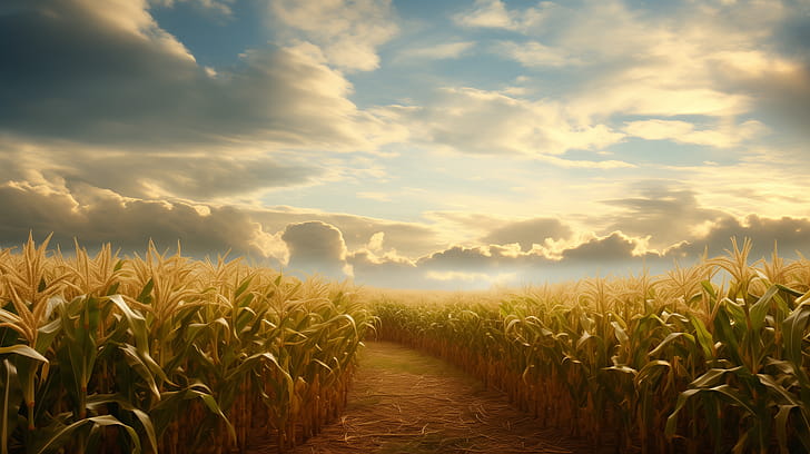 Sunset Cornfield Path, cornstalk wallpaper