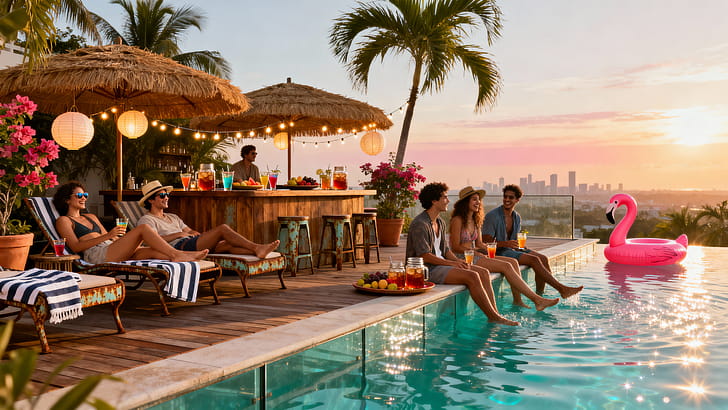 Poolside Vibe, Palm Tree wallpaper