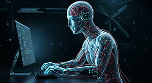 Futuristic Coder:  Ultra, coder, cybernetic, artificial intelligence, humanoid, programming wallpaper