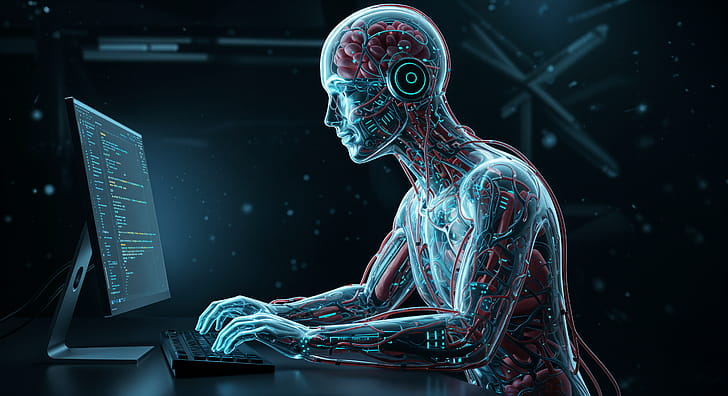 Futuristic Coder:  Ultra, coder, cybernetic, artificial intelligence, humanoid, programming wallpaper