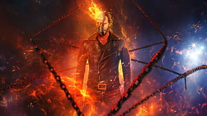 Keanu Reeves As Ghostrider, ghost-rider, keanu-reeves, superheroes, fire, artist, artwork, digital-art wallpaper
