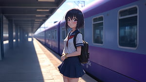 Anime Schoolgirl At Train Station, anime-girl, train-station, artist, artwork, art, digital-art, ai, deviantart wallpaper