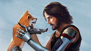 Keanu Reeves Dog In Cyberpunk 2077, keanu-reeves, cyberpunk-2077, games, artstation, artwork wallpaper