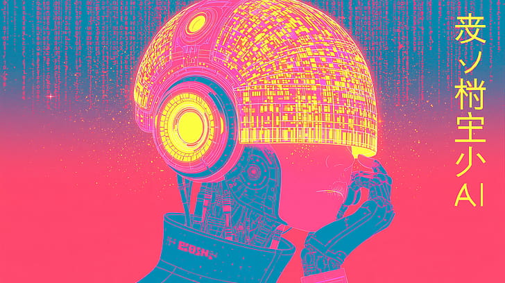 Neon Cortex — Cyborg Helmet ( Quad  Sci‑Fi ), Sci Fi wallpaper