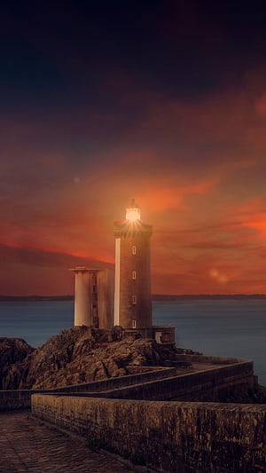 Lighthouse, Sunset view, Mobile , phone wallpaper