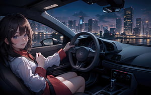Anime Girl In Car , anime-girl, anime, ai-girls, ai, artist, artwork, digital-art, artstation wallpaper