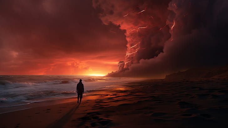 Apocalyptic Beach Big Explosion, beach, explosion, Sci Fi, post apocalyptic wallpaper