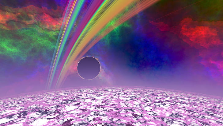 Colored eclipse in an immaginated world, planet, landscape, eclipse wallpaper