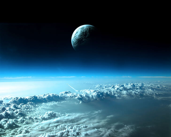 space, cloud, planet, digital wallpaper