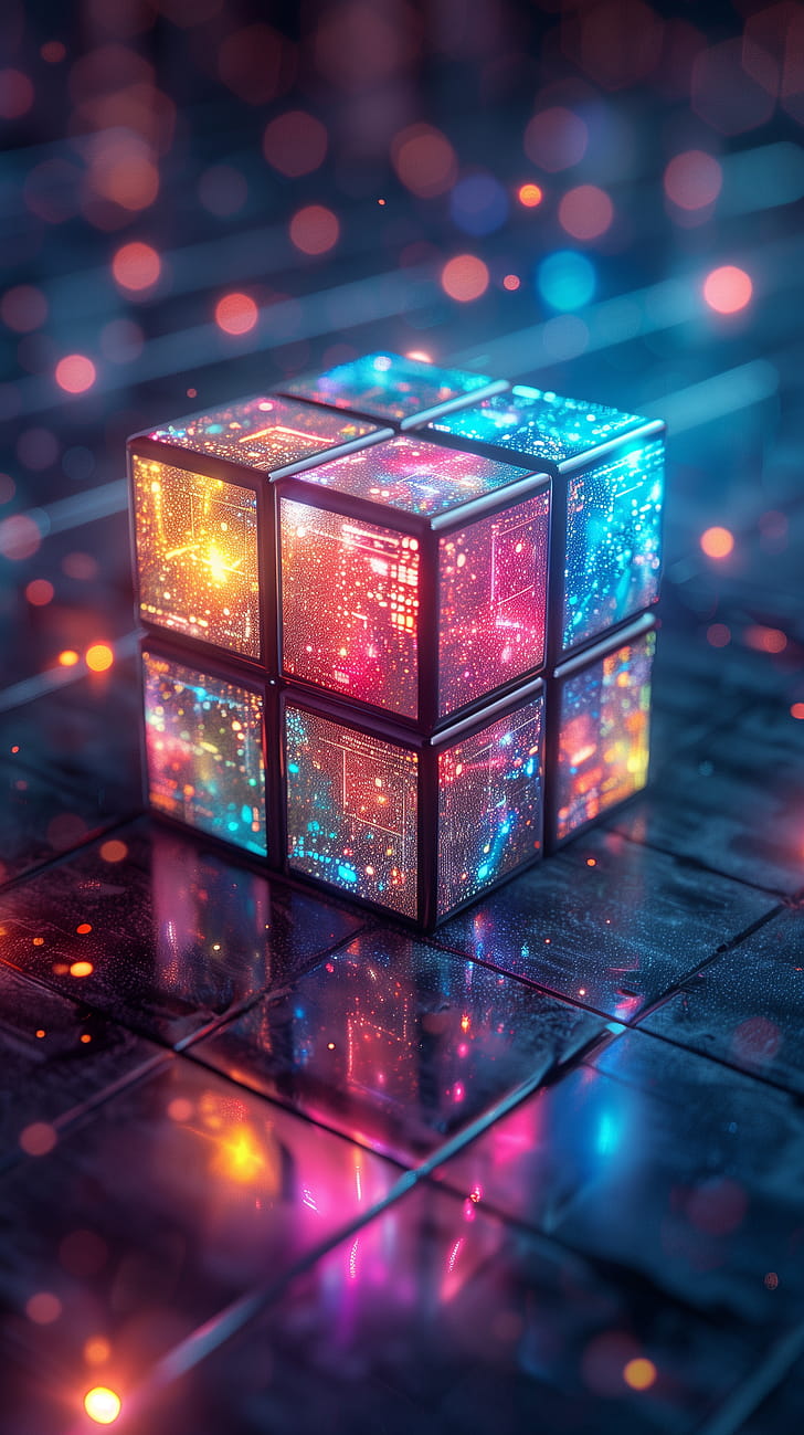 Luminous Rubik's Cube phone wallpaper