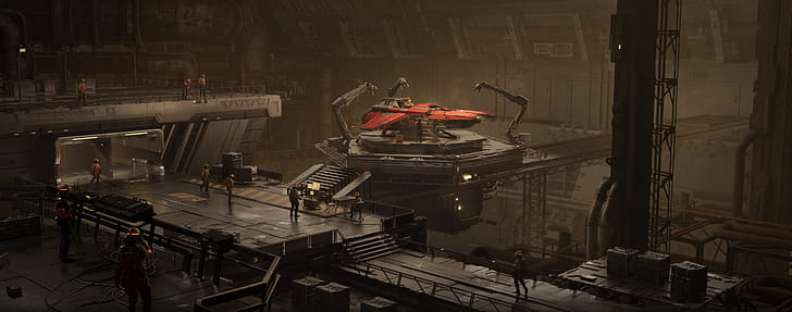 Sci-fi Hangar, Sci Fi, vehicle wallpaper