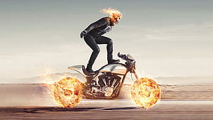 Keanu Reeves On Biker Ghost Rider, ghost-rider, keanu-reeves, superheroes, artist, artwork, digital-art, artstation wallpaper