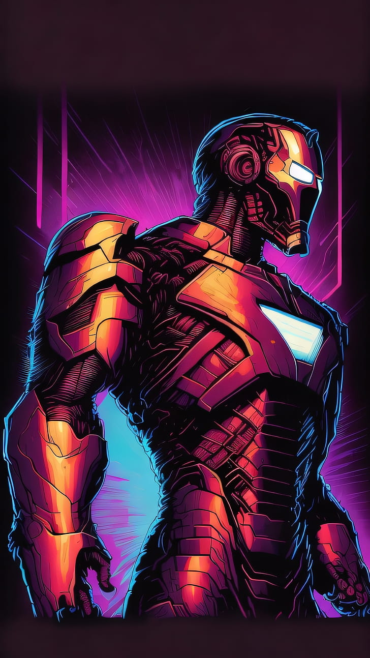 Iron Man, vector, colors, synthwave phone wallpaper