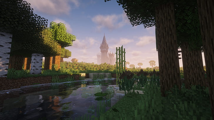 Minecraft castle landscape, Shaders wallpaper