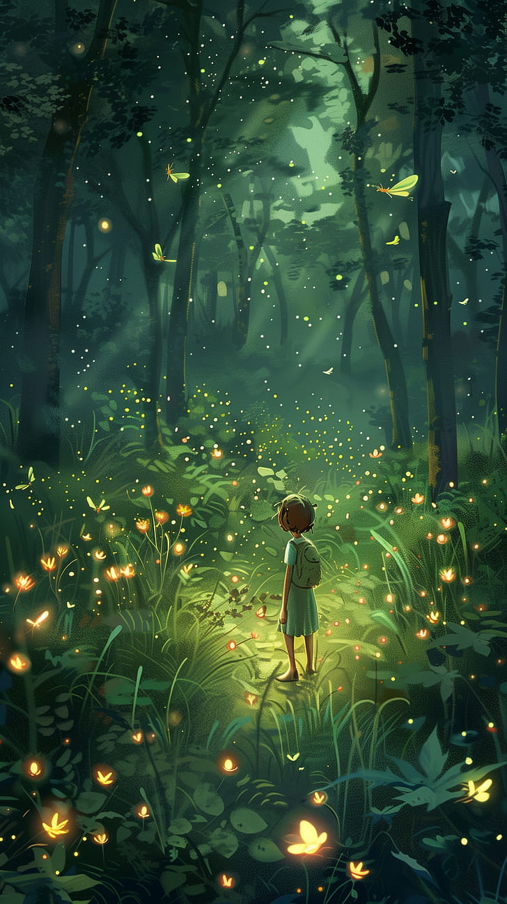 Enchanted Firefly Forest phone wallpaper