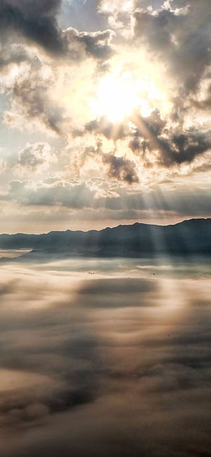 Sun rays, Clouds phone wallpaper