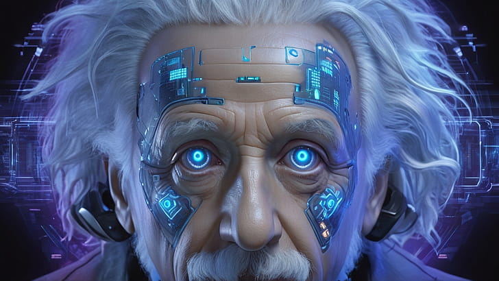 Cyberpunk Albert Einstein, cyberpunk, Albert Einstein, technology wallpaper
