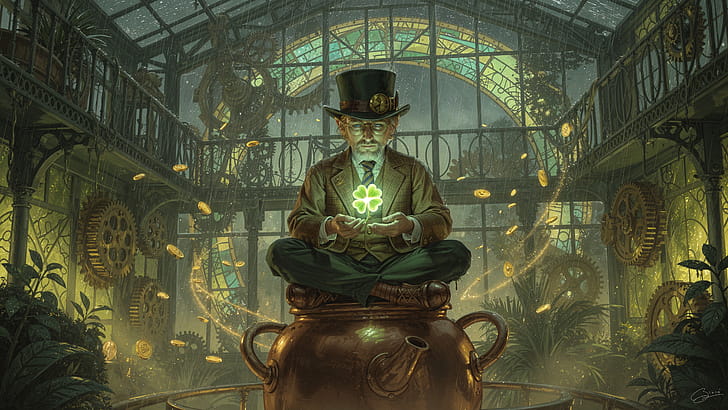Clockwork Leprechaun —, Cauldron, Steampunk wallpaper