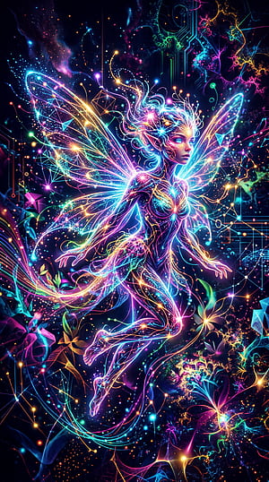 Neon Pixie Lumina | Circuitwing Pixie | Starlit Pixie Glow | Aurora Pixie, Fairy, Magic phone wallpaper