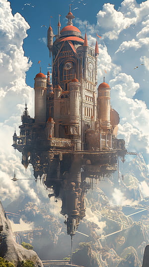 Floating Sci-Fi Castle, sci fi castle, castle phone wallpaper