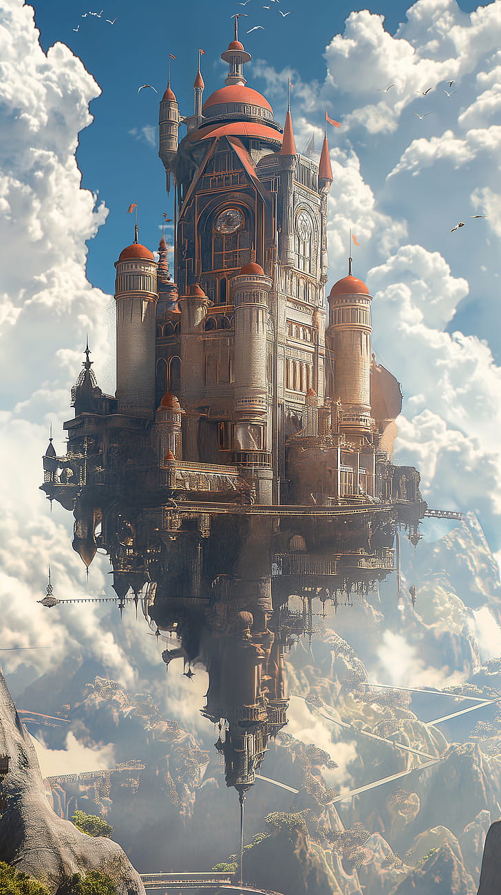 Floating Sci-Fi Castle, sci fi castle, castle phone wallpaper