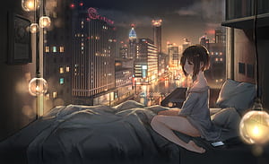 Anime Girl City Lights , anime-girl, anime, artist, artwork, digital-art wallpaper