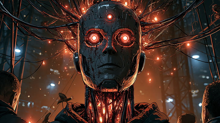 Neon Core: AI Sentinel —  Quad- Sci-Fi Robot, Sci Fi, Artificial Intelligence, Android wallpaper