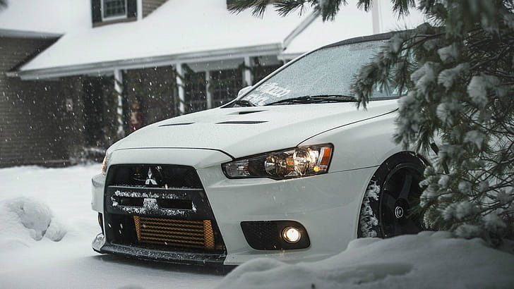 Snow, Lancer Evo wallpaper