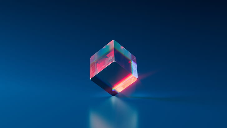 Crytsal Blue Cube , 3d, cube wallpaper
